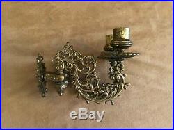Antique pair metal candle folding sconces wall hanging candelabra holder gold