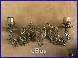 Antique pair metal candle folding sconces wall hanging candelabra holder gold