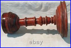Antique rare decorative solid wooden candle stand rich patina red lacquered
