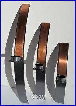 Aristo Home & Garden Steel Copper Modern Arched Wall Mount 3 Set Candle Holders