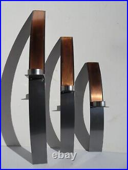 Aristo Home & Garden Steel Copper Modern Arched Wall Mount 3 Set Candle Holders