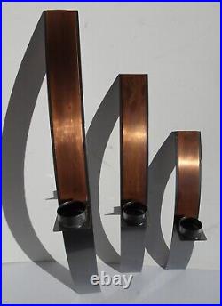 Aristo Home & Garden Steel Copper Modern Arched Wall Mount 3 Set Candle Holders