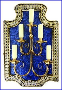 Art Deco Sapphire Blue Wall Sconce Retro Dark Gold Candle Holder