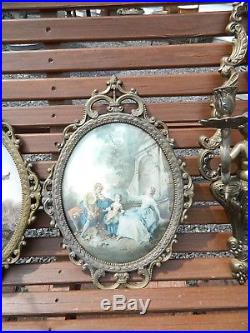 Art Nouveau DBL Arm Candle Holder Wall Sconce Putti Cherub Set & Framed Pictures