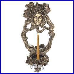 Art Nouveau Maden With Cold Cast Bronze Candle Holder And Mirror Wall Sculpture