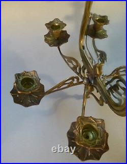 Art Nouveau Pair Wall Candle Sticks Blaker Mounted Holder Brass Lights