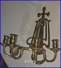 Art Nouveau Vintage Brass Candlestick Holder Wall Sconce Harp Style NICE