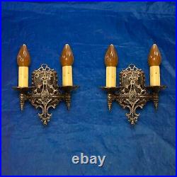 Arts And Crafts Double Candle Wall Sconces Rare Detailed 72C