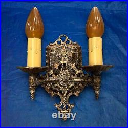 Arts And Crafts Double Candle Wall Sconces Rare Detailed 72C