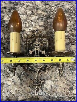 Arts And Crafts Double Candle Wall Sconces Rare Detailed 72C