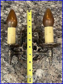 Arts And Crafts Double Candle Wall Sconces Rare Detailed 72C