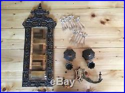 Atq Art Nouveau Beveled Glass Mirror Brass Sconce Candle Holders Wall Hanging