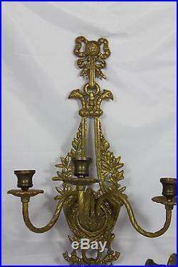 Awesome! Pair of Hand Made Brass 3 Candle Wall Sconces (18 H x 11 W)