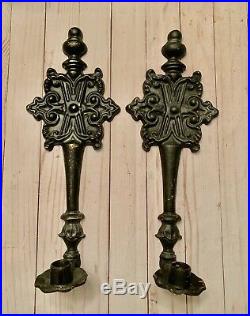 Awesome Set Gothic Medieval Wall Sconces Black Metal Iron Wrought Candle Holders