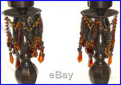 BOMBAY CO. Wall SCONCES Candle Holders Bronze Finish, Draped Crystals Beads VTG