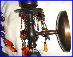 BOMBAY CO. Wall SCONCES Candle Holders Bronze Finish, Draped Crystals Beads VTG
