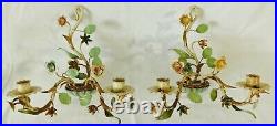 Beautiful PAIR Antique/Vtg Italian Tole Toleware Wall Candle Holder Sconce Italy
