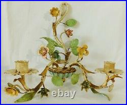 Beautiful PAIR Antique/Vtg Italian Tole Toleware Wall Candle Holder Sconce Italy
