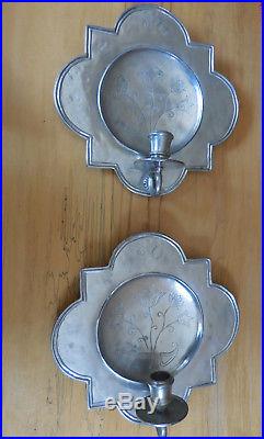 Beautiful PIERRE DEUX Pair of 2 Polished Pewter Wall Candle Sconces French NEW