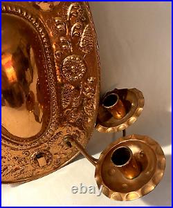 Beautiful Pair Hand Made/Tooled Copper WALL SCONCES withDouble Candle Holders
