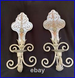 Beautiful pair of vintage wrought iron Mirror Wall Scone Candle Holders EXC