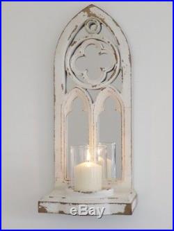 Beige Distressed Wall Candle Holder Mirror Ornament Decoration