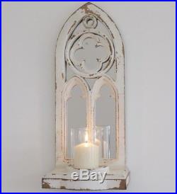 Beige Wall Candle Holder Mirror Sconce