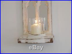 Beige Wall Candle Holder Mirror Sconce