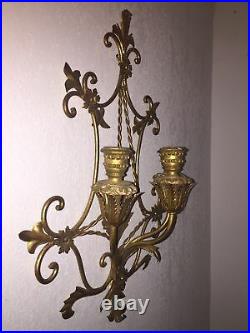 Big Vintage Decorative Wall Hanging Brass 3 Candle Sconce 27 X 20 X 7