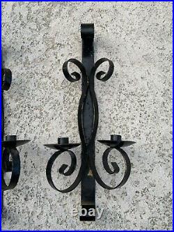 Black Curved Metal Two Candle Holder Wall Sconce