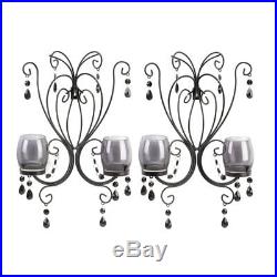 Black Smoked Glass 2 Cup Iron Beaded Wall Sconce Candle Holder Decor (Set of 2)