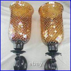 Bombay Company Dark Metal Amber Mosaic Glass Wall Sconce Set 23 Candle Holder