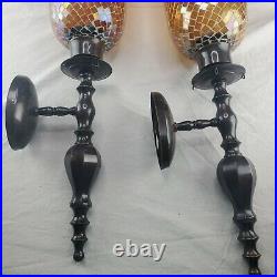 Bombay Company Dark Metal Amber Mosaic Glass Wall Sconce Set 23 Candle Holder