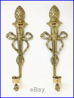 Brass Candle Sconces Holders Vtg Pair Wall Hollywood Regency Decorative Crafts
