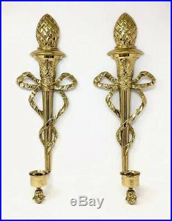 Brass Candle Sconces Holders Vtg Pair Wall Hollywood Regency Decorative Crafts