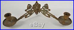 Brass Candle Wall Sconce 2 Swing Arm Art Nouveau Fixture Holder
