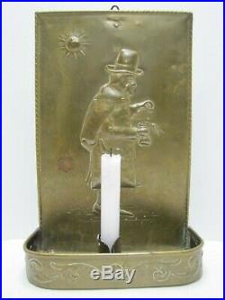 Brass Candlestick Candle Holder Sun Scrooge Counting Coins Wall Art Plaque