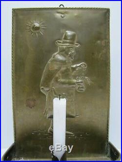 Brass Candlestick Candle Holder Sun Scrooge Counting Coins Wall Art Plaque