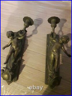 Brass Cherub Vintage Antique Wall Mounted Candle Holders