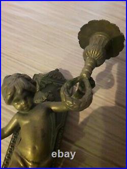 Brass Cherub Vintage Antique Wall Mounted Candle Holders