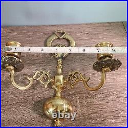 Brass Claddagh Irish Pair of Wall Sconces Candle Holders Antique Set of Two