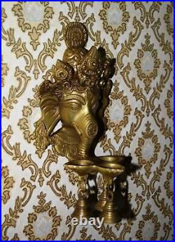 Brass Ganesha Diya Stand Lord Vinayaka Face Wall Decor Hanging With Bells EK126