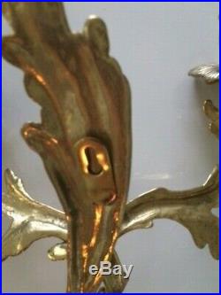 Brass Pair Vintage French Art Nouveau Wall Sconce Candle Holders