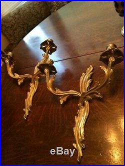 Brass Pair Vintage French Art Nouveau Wall Sconce Candle Holders