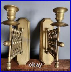 Brass Patina Aged VTG 19th Century Accordion Arm Wall Candle Sconce Made India