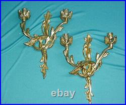 Brass Rococo Hollywood Regency Glo Mar Style Candle Holders Wall Sconce 2 Arm