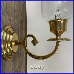 Brass Wall Sconce Candle Holder with Hurricane Shade Set of 2