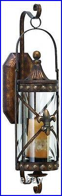 Bronze Iron Sconce Wall Hanging Vintage Ornate Candle Holder Lantern Home Decor
