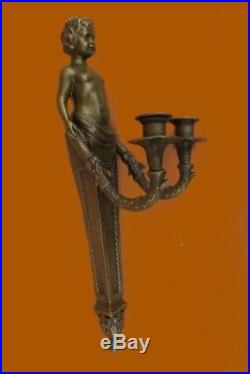Bronze Original Aldo Vitaleh Young Nude Boy Wall Candle Holder Sculpture Statue