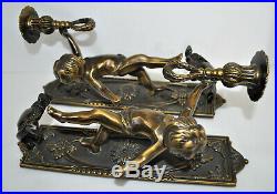 Bronze Pair Vintage Lancini Italy Cherub Candle Wall Sconces Candle Holder Torch